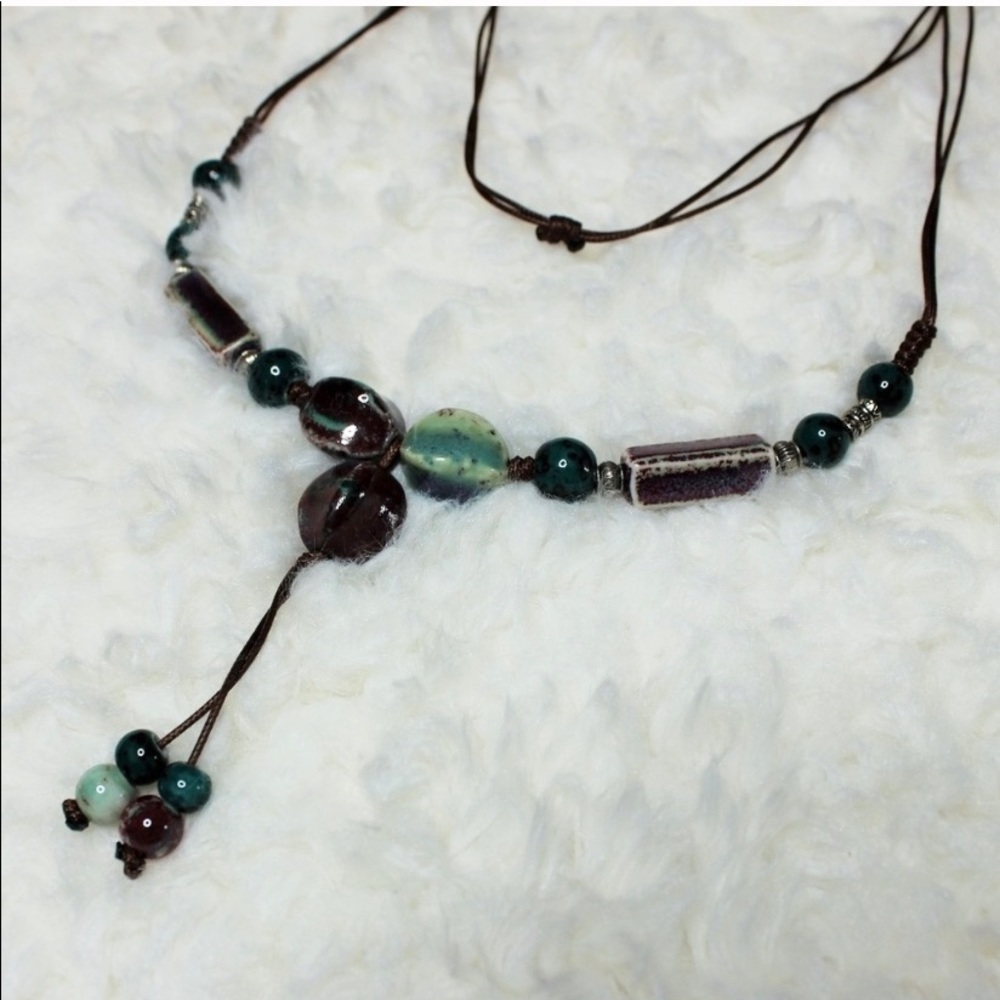Teal Purple Ceramic Stone Statement Necklace - image 4